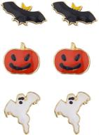 🎃 festive halloween earring set: lux accessories bat pumpkin ghost studs (3prs) logo