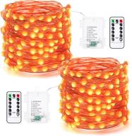 🎃 brizlabs 2 pack orange halloween fairy lights, 17.48ft 50 led halloween string lights with remote, 8 modes battery operated waterproof orange lights for diy halloween party decor, haunted trees логотип