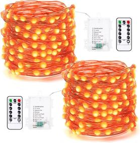 img 4 attached to 🎃 BrizLabs 2 Pack Orange Halloween Fairy Lights, 17.48ft 50 LED Halloween String Lights with Remote, 8 Modes Battery Operated Waterproof Orange Lights for DIY Halloween Party Decor, Haunted Trees