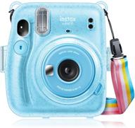 📷 fintie crystal clear protective case for fujifilm instax mini 11 instant film camera - hard pvc cover with removable rainbow shoulder strap, glittering blue - enhanced seo logo
