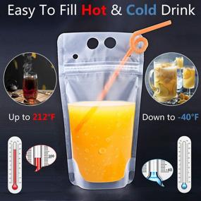 img 1 attached to 100 PCS Drink Pouches, YFZYT Double Zipper Frosted Drink Bags for Cold & Hot Drinks - Anti-Leak & Resealable. Includes 100 PCS Individually Wrapped Plastic Straws, Funnel Included. Capacity: 17OZ/500ML