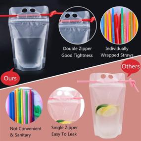 img 2 attached to 100 PCS Drink Pouches, YFZYT Double Zipper Frosted Drink Bags for Cold & Hot Drinks - Anti-Leak & Resealable. Includes 100 PCS Individually Wrapped Plastic Straws, Funnel Included. Capacity: 17OZ/500ML