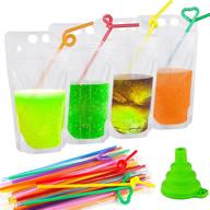 100 pcs drink pouches, yfzyt double zipper frosted drink bags for cold & hot drinks - anti-leak & resealable. includes 100 pcs individually wrapped plastic straws, funnel included. capacity: 17oz/500ml logo