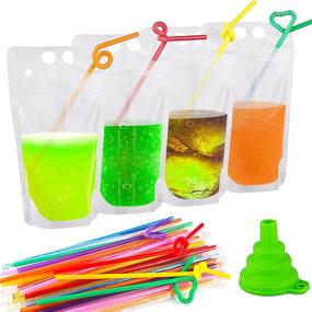 img 4 attached to 100 PCS Drink Pouches, YFZYT Double Zipper Frosted Drink Bags for Cold & Hot Drinks - Anti-Leak & Resealable. Includes 100 PCS Individually Wrapped Plastic Straws, Funnel Included. Capacity: 17OZ/500ML