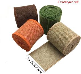 img 1 attached to 🎗️ Natural Jute Burlap Wired Ribbon Rolls - 13.2 Yards, 2.4 Inch - Ideal for Christmas Crafts, Wedding Decor, Floral Bows, and Trims - in Orange, Brown, Olive Green