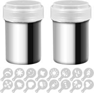 🔄 set of 2 stainless steel powder shakers by senhai - mesh shaker canisters for coffee, cocoa, cinnamon powder with lid, and 16pcs printing molds stencils logo