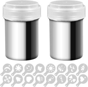 img 4 attached to 🔄 Set of 2 Stainless Steel Powder Shakers by SENHAI - Mesh Shaker Canisters for Coffee, Cocoa, Cinnamon Powder with Lid, and 16pcs Printing Molds Stencils