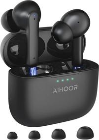 img 4 attached to 🎧 AIHOOR Active Noise Cancelling Wireless Earbuds - ANC Bluetooth 5.0 Headphones with Charging Case, Touch Control, 4 Mic Earphones, Deep Bass, Waterproof - Android iOS