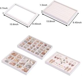 img 1 attached to 📦 Stackable Jewelry Trays Organizer Set with Clear Lid - Drawer Trays for Earrings, Necklaces, Bracelets, Rings - Beige (Includes Ring Tray, 12 Grid Tray, 30 Grid Tray, and Glass Lid)