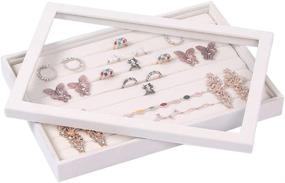 img 3 attached to 📦 Stackable Jewelry Trays Organizer Set with Clear Lid - Drawer Trays for Earrings, Necklaces, Bracelets, Rings - Beige (Includes Ring Tray, 12 Grid Tray, 30 Grid Tray, and Glass Lid)