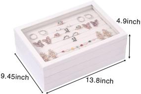 img 2 attached to 📦 Stackable Jewelry Trays Organizer Set with Clear Lid - Drawer Trays for Earrings, Necklaces, Bracelets, Rings - Beige (Includes Ring Tray, 12 Grid Tray, 30 Grid Tray, and Glass Lid)