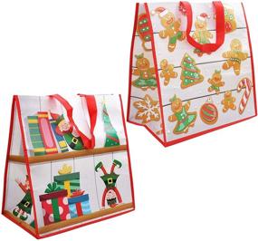 img 3 attached to 🎄 Christmas Large Tote Bags - Set of 12 | Holiday Reusable Grocery Bags for Classroom Party Favor Supplies, Shopping, Xmas Party