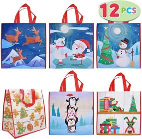 img 4 attached to 🎄 Christmas Large Tote Bags - Set of 12 | Holiday Reusable Grocery Bags for Classroom Party Favor Supplies, Shopping, Xmas Party