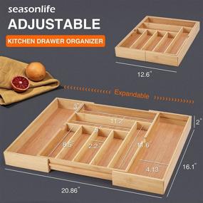 img 3 attached to 🍴 Bamboo Kitchen Drawer Organizer with 9 Adjustable Slots - Expandable Cutlery Tray for Silverware, Utensils, and Flatware Holder - Includes Drawer Dividers and Silicone Mats - Ideal for Kitchen and Living Room