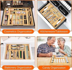 img 2 attached to 🍴 Bamboo Kitchen Drawer Organizer with 9 Adjustable Slots - Expandable Cutlery Tray for Silverware, Utensils, and Flatware Holder - Includes Drawer Dividers and Silicone Mats - Ideal for Kitchen and Living Room