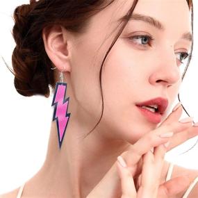 img 1 attached to 80s Womens Lightning Bolt Dangle Drop Earrings: TIANBANGSHI Resin Acrylic Neon Earrings for Girls Bridal Party Jewelry