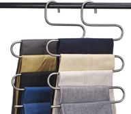 👖 ceispob multi-purpose pants hangers - s-type, 5-layers stainless steel clothes hangers: space-saving pant rack for trousers, jeans, towels, scarf, tie (set of 4) логотип