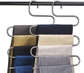 img 4 attached to 👖 CEISPOB Multi-Purpose Pants Hangers - S-Type, 5-Layers Stainless Steel Clothes Hangers: Space-Saving Pant Rack for Trousers, Jeans, Towels, Scarf, Tie (Set of 4)