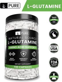 img 3 attached to 💪 Premium L-Glutamine Capsules – 100% Pure, 730 Caps – 1-Year Supply, No Magnesium or Rice Fillers, Non-GMO, Gluten-Free – Made in USA, Potent & Naturally-Sourced Amino Acid Supplement with Zero Additives
