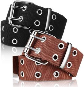 img 4 attached to 👖 Durable Double Grommet Canvas Belts with Vintage Buckle - Stylish Punk Belts for Two-Hole Jeans (Set of 2)