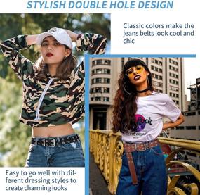 img 1 attached to 👖 Durable Double Grommet Canvas Belts with Vintage Buckle - Stylish Punk Belts for Two-Hole Jeans (Set of 2)