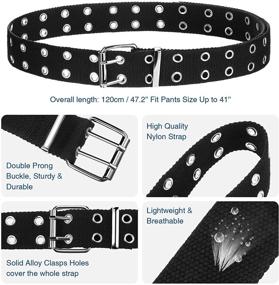 img 3 attached to 👖 Durable Double Grommet Canvas Belts with Vintage Buckle - Stylish Punk Belts for Two-Hole Jeans (Set of 2)