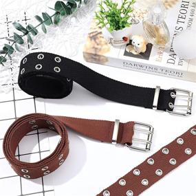 img 2 attached to 👖 Durable Double Grommet Canvas Belts with Vintage Buckle - Stylish Punk Belts for Two-Hole Jeans (Set of 2)