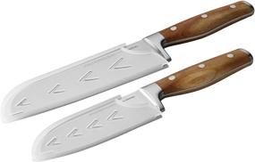 img 2 attached to 🔪 Универсальный набор ножей Santoku с ручками из акации от Рэйчел Рэй Кучина: 2-х предметный набор из японской нержавеющей стали для точной резки и элегантных ручек из акации.