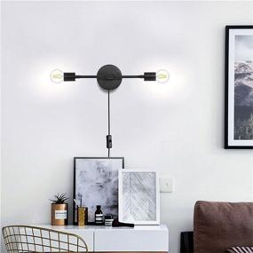 img 2 attached to 💡 KCO Black Plug-in Wall Sconce with On/Off Switch: Mid Century Modern 2-Light Vanity Light Fixture for Hallway, Bathroom, Bedroom, Living Room