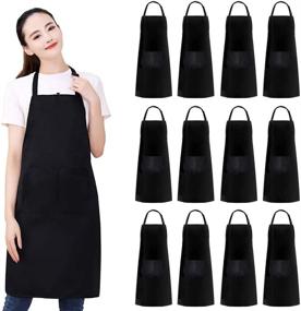 img 4 attached to Water-Resistant Kitchen Cooking Apron with Adjustable Bib, Bulk Chef Aprons for Women and Men with 2 Pockets (Black, Pack of 12)