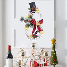 img 1 attached to 🎄 Christmas Wreath Decoration - Lighted Ornament Garland Pendant with Bow, Snowman Shape for Front Door Wall Decor (Red)