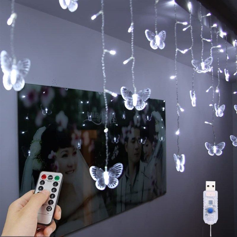 yolight usb powered icicle curtain string lights butterfly lights 8 로고