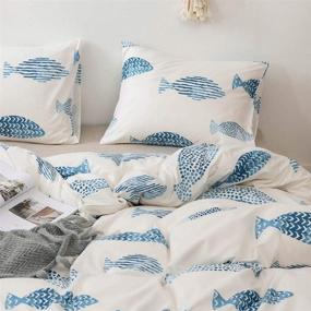 img 1 attached to Набор постельного белья Mozeo Style: уютное детское одеяло с рисунком рыбки - мягкое постельное белье для дома, размер двойной