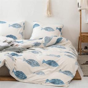 img 4 attached to Набор постельного белья Mozeo Style: уютное детское одеяло с рисунком рыбки - мягкое постельное белье для дома, размер двойной
