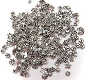 img 4 attached to 💐 60g Mixed Styles Antique Silver Plated Tibetan Filigree Flower Cup Shape Bead Caps Charms Jewelry Findings - ALL in ONE