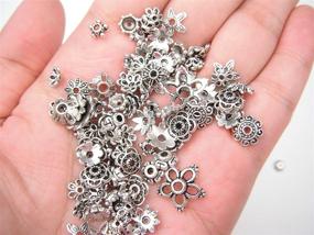 img 2 attached to 💐 60g Mixed Styles Antique Silver Plated Tibetan Filigree Flower Cup Shape Bead Caps Charms Jewelry Findings - ALL in ONE