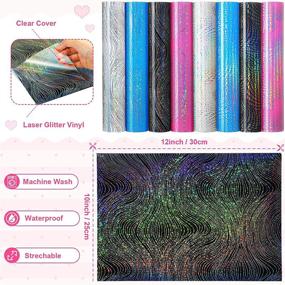 img 1 attached to 🌈 Shiny Petal Ripple Holographic Laser HTV Vinyl Bundle: 8 Sheets 12 x 10 Inches for DIY T-Shirt Decoration and Silhouette Crafts - 4 Vibrant Colors Included