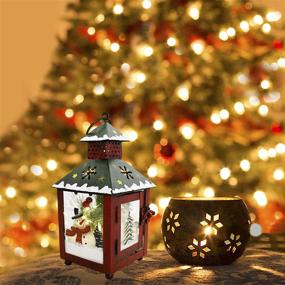 img 2 attached to 🎄 Waroom Christmas Lantern Decor - LED Lantern for Home Decoration, Rustic Metal Holiday Lantern - Battery Operated Indoor Outdoor Hanging Table Centerpiece (7.5X4X4in, Green)