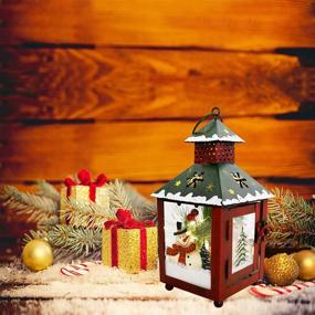 img 3 attached to 🎄 Waroom Christmas Lantern Decor - LED Lantern for Home Decoration, Rustic Metal Holiday Lantern - Battery Operated Indoor Outdoor Hanging Table Centerpiece (7.5X4X4in, Green)