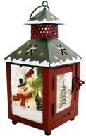 🎄 waroom christmas lantern decor - led lantern for home decoration, rustic metal holiday lantern - battery operated indoor outdoor hanging table centerpiece (7.5x4x4in, green) logo