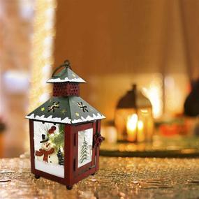 img 1 attached to 🎄 Waroom Christmas Lantern Decor - LED Lantern for Home Decoration, Rustic Metal Holiday Lantern - Battery Operated Indoor Outdoor Hanging Table Centerpiece (7.5X4X4in, Green)