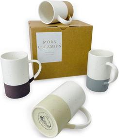 img 4 attached to ☕ Mora Ceramics 12oz Coffee Mug Set of 4 - Ceramic Tea Cups with Handle - Microwave and Dishwasher Safe, Ideal For Cup or Mug Enthusiasts - Rustic Matte Glaze, Contemporary Design Mugs - Assorted Colors