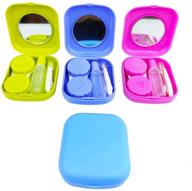 👁️ set of 4 mini travel contact lens case kit holders with mirror box - purple, blue, yellow, red logo