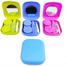 img 2 attached to 👁️ Set of 4 Mini Travel Contact Lens Case Kit Holders with Mirror Box - Purple, Blue, Yellow, Red