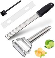 🍋 ultimate citrus zester, cheese grater and dual julienne peeler set with razor-sharp stainless steel blades, cover and cleaning brush - ideal for ginger, garlic, nutmeg, chocolate, vegetables, fruits - ohenny логотип