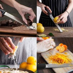 img 2 attached to 🍋 Ultimate Citrus Zester, Cheese Grater and Dual Julienne Peeler Set with Razor-Sharp Stainless Steel Blades, Cover and Cleaning Brush - Ideal for Ginger, Garlic, Nutmeg, Chocolate, Vegetables, Fruits - OHENNY