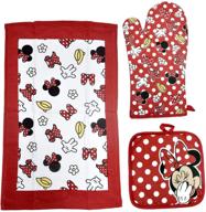 🐭 комплект кухни disney minnie mouse red: варежка для духовки, подставка для горячих кастрюль и кухонное полотенце в тройном наборе логотип