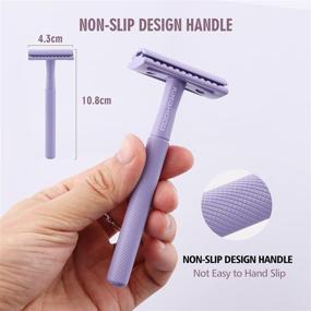 img 2 attached to 🪒 Kinghood Double Edge Safety Razor, Eco-Friendly Razor for Men & Women, Body & Face Shaving, Zero Waste Reusable Razor, Metal Handle with 10 Blades (Light Purple)