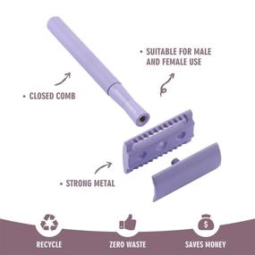 img 3 attached to 🪒 Kinghood Double Edge Safety Razor, Eco-Friendly Razor for Men & Women, Body & Face Shaving, Zero Waste Reusable Razor, Metal Handle with 10 Blades (Light Purple)