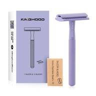 🪒 kinghood double edge safety razor, eco-friendly razor for men & women, body & face shaving, zero waste reusable razor, metal handle with 10 blades (light purple) logo